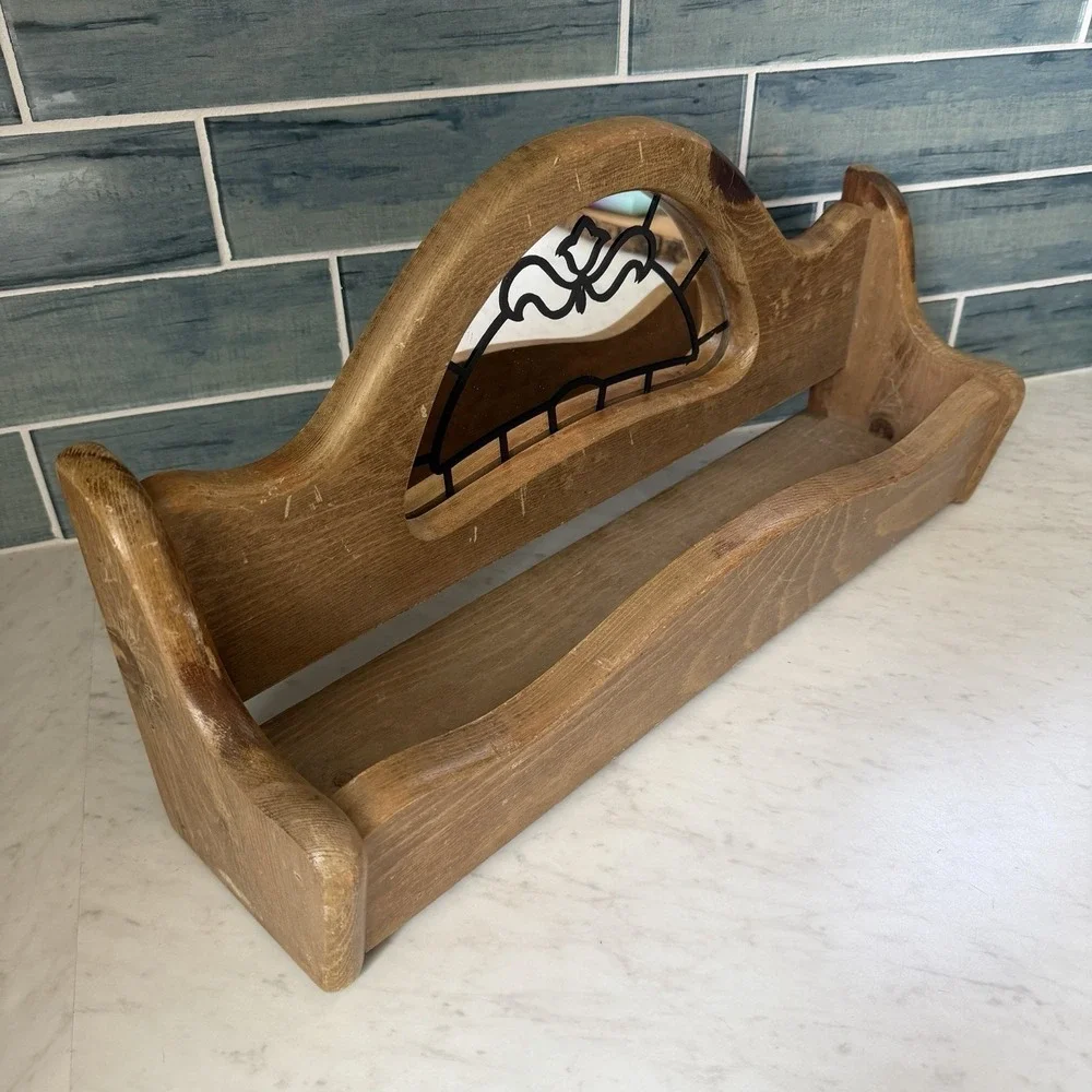 VTG Wooden Juice Glass Shelf Mirror Cottage‎ Core Wall Hanging Farmhouse Prairie